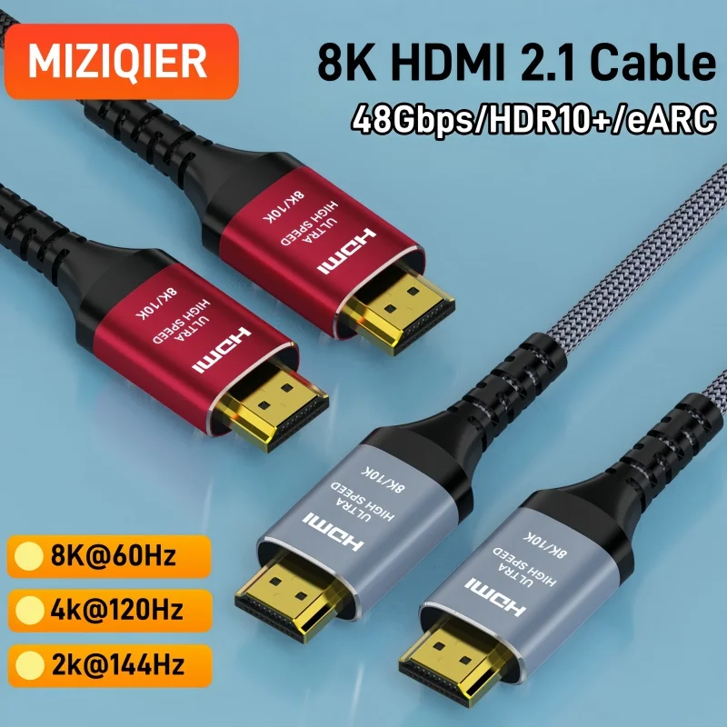 MIZIQIER Cable HDMI 2.1, 8K, Cables HDMI de Ultra Alta Velocidad de 48 Gbps, 8K@60Hz, 4K@120Hz compatible con TV/PS5/PS4/Xbox/Proyector