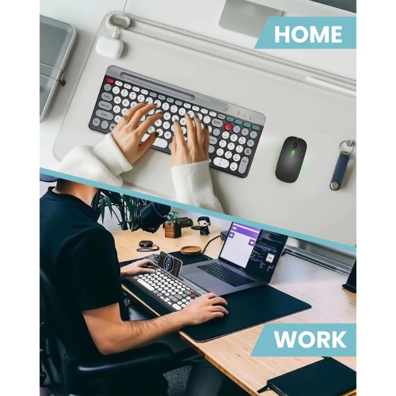 Paquete teclado y ratón redondo compatible con F3KE, teclado inalámbrico recargable, Estilo Vintage, conexión - imagen 4