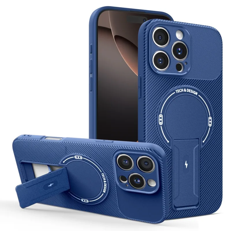 Funda con Soporte Magnético para Magsafe para iPhone 17 Air 16 15 14 Plus 13 12 11 17 Pro Max, Fibra de Carbono, Soporte Magnético, Cubierta para Teléfono, Capa - imagen 2