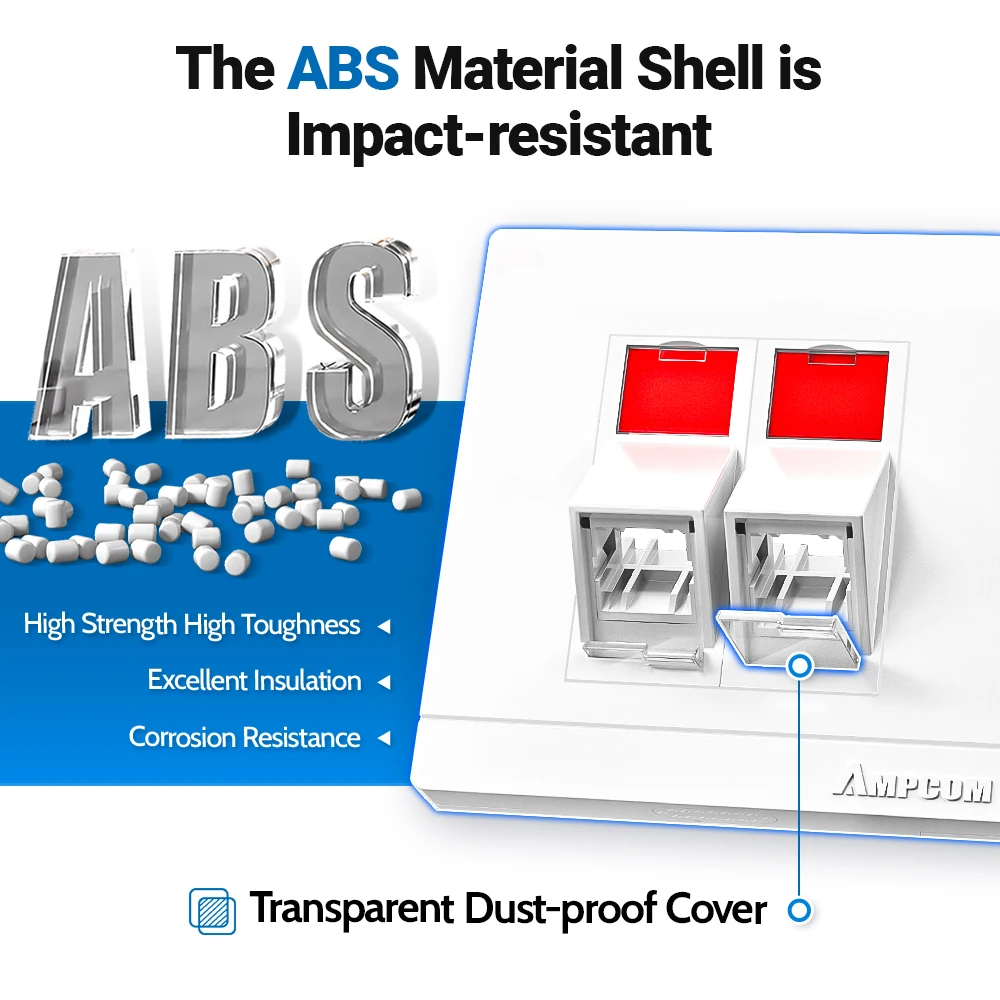 Placa frontal en ángulo AMPCOM de 86x86mm con soporte de acoplador de fibra óptica, adecuada para fibra óptica, RJ45 y RJ11, módulos Keystone de teléfono - imagen 3