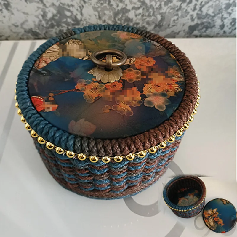 Caja de almacenamiento de cuerda tejida hecha a mano Vintage redonda, cestas para joyería, regalo de alta calidad, almacenamiento de ropa y accesorios para el hogar