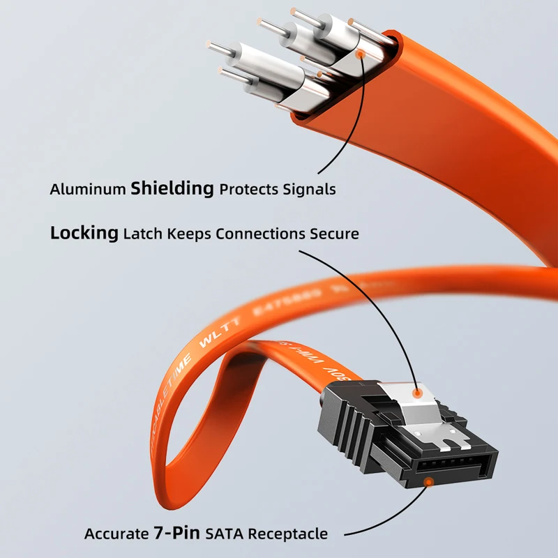 CABLETIME Cable de datos SATA 3,0 de 6Gbps a SSD HDD Cable de unidad de disco duro Sata3 Cable de transmisión rápida de ángulo recto para escritorio - imagen 5