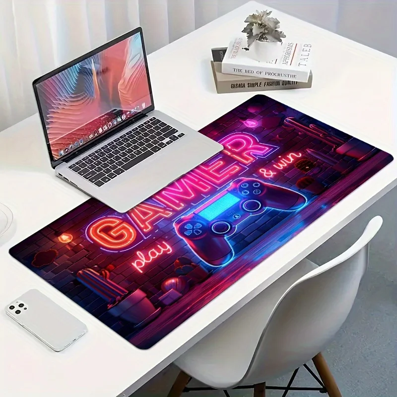 Alfombrilla de ratón con luces de neón para jugadores, alfombrilla de escritorio de goma duradera para juegos, oficina, hogar, teclado antideslizante, accesorio para deportes electrónicos - imagen 2