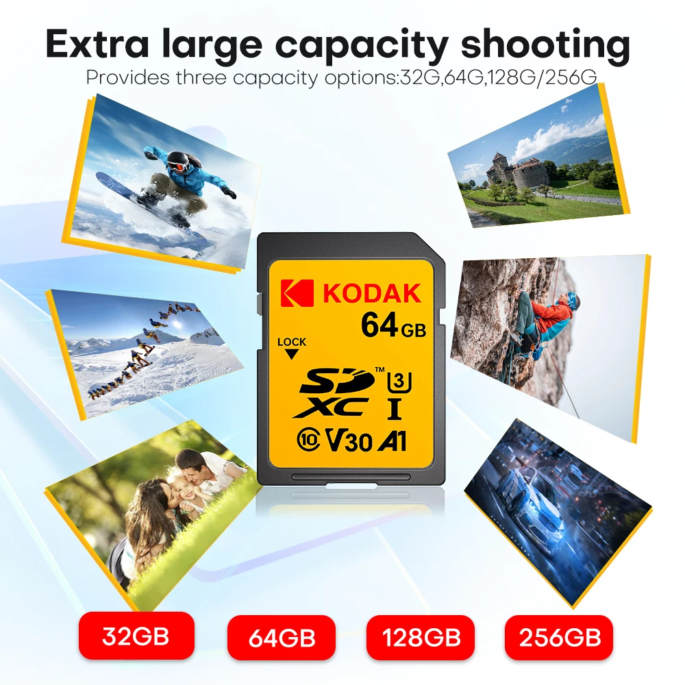 Cámara Kodak dedicada tarjeta SD de alta velocidad UHS-I C10 U3 hasta 100 MB/s 32 GB/64 GB/128 GB/256 GB para fotografía profesional Sorage - imagen 5