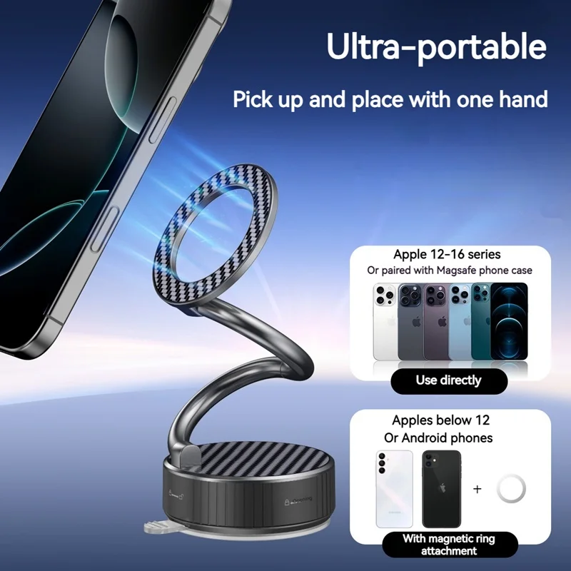 Soporte de ventosa magnética para coche, ángulo ajustable plegable en forma de S para teléfonos, rotación de 360 grados, soporte para salpicadero de escritorio, uso en viajes en casa - imagen 3