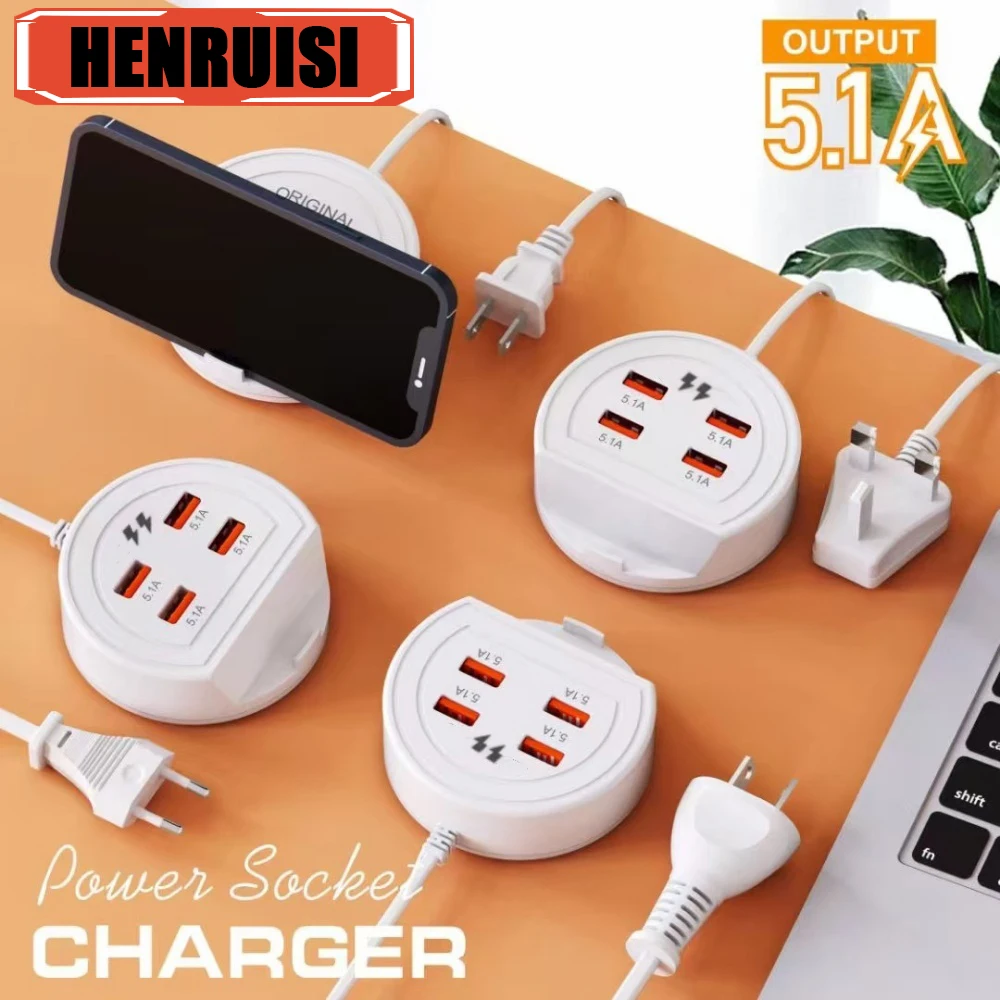Cargador USB multipuerto PD tipo C 5.1A carga rápida UE EE. UU. Reino Unido enchufe cargador de pared adaptador de concentrador USB 4 puertos cargador rápido para teléfono móvil