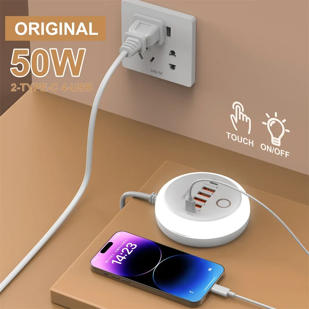 Cargador USB de 50W con múltiples puertos, toma de corriente, cargador de viaje de carga rápida para IPhone, Samsung, Xiaomi, adaptador de teléfono de carga rápida - imagen 3