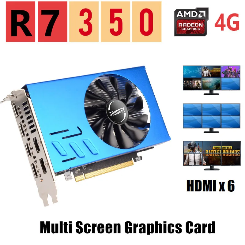 Tarjeta gráfica SRhonyra AMD R7 350 multipantalla 2/4GB GDDR5 128bit 6 HDMI tarjeta de vídeo de empalme multipantalla GPU EDID - imagen 2