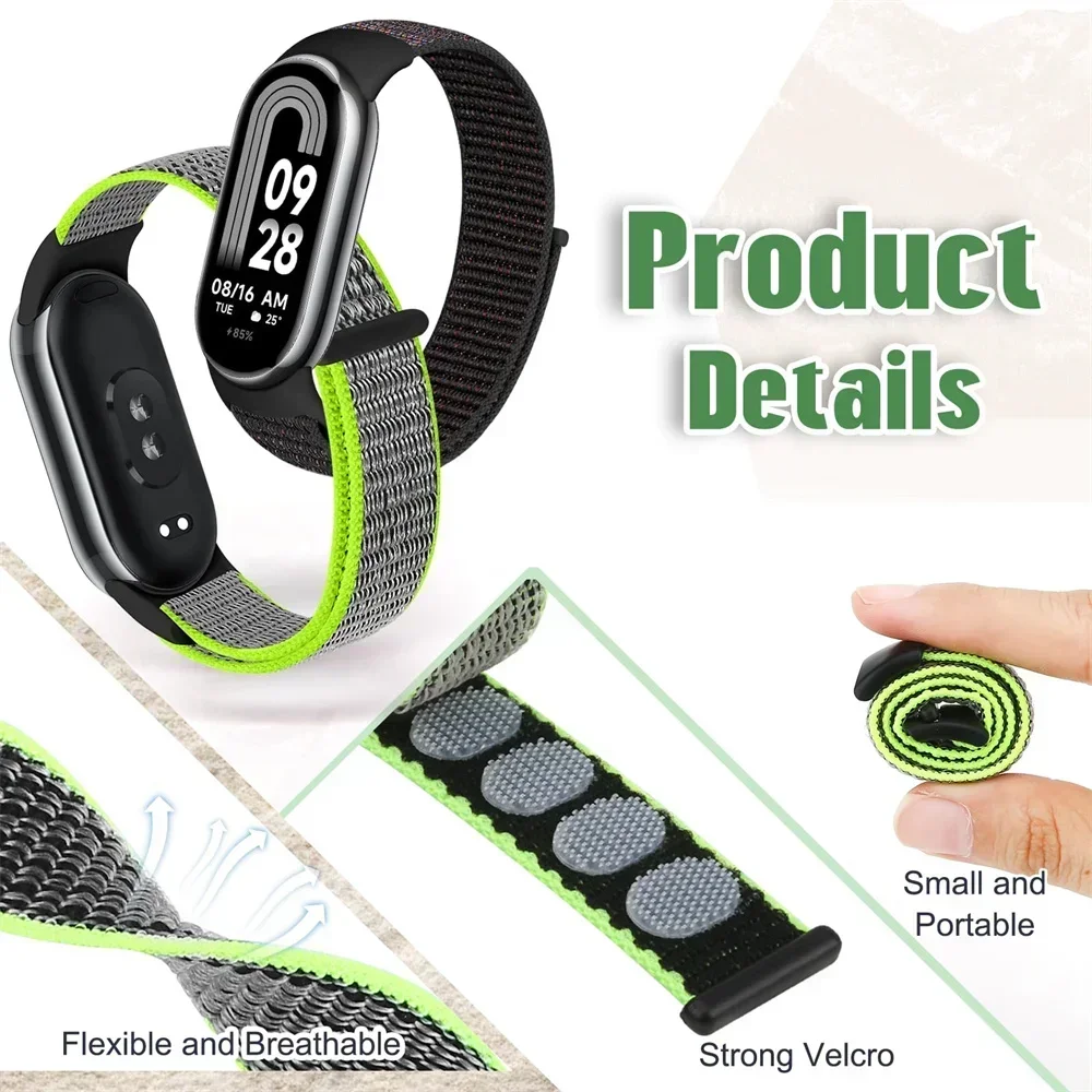 Bucle de nailon para xiaomi Mi Band 9 8 Correa NFC SmartWatch pulsera de repuesto deporte Mujer cinturón pulsera Correa Miband 8 9 pulsera - imagen 3