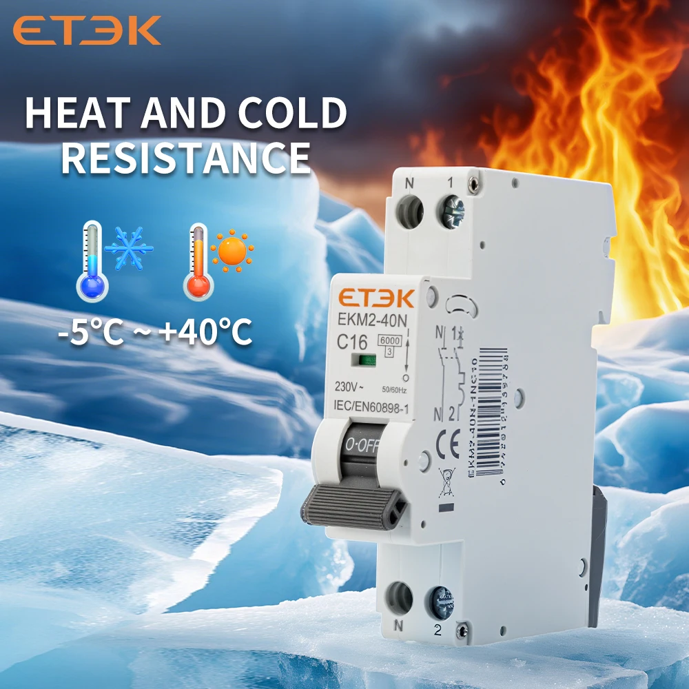 ETEK-disyuntor en miniatura de 19mm, 1P + N, 6kA, montaje en carril Din, disyuntor de aire doméstico en miniatura, curva C de 30mA EKM2 - imagen 5