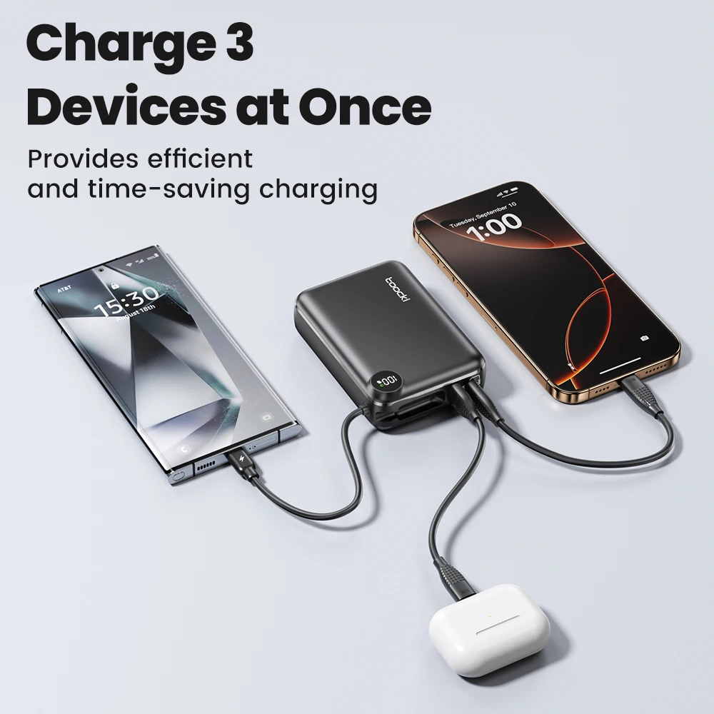 Toocki 20000mAh Powerbank PD 22,5 W pantalla de carga rápida banco de energía con Cable tipo C para iPhone 14 15 16 Samsung S23 Xiaomi 12 - imagen 3