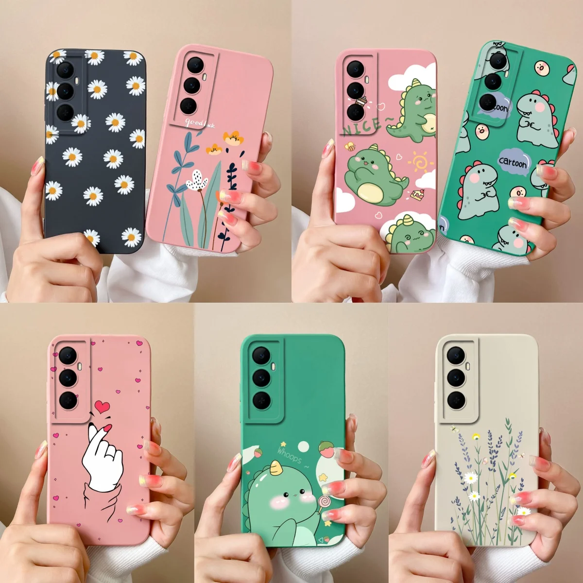 Funda de silicona líquida a prueba de golpes para Realme, carcasa de teléfono con patrón de dinosaurio de dibujos animados, suave, para RealmeC 65 4G