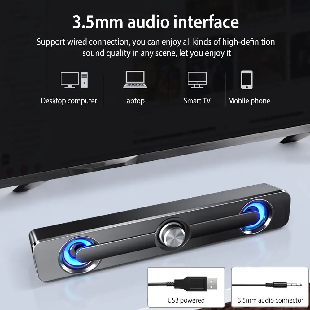 Barra de sonido Salange, altavoces con cable USB y Bluetooth, barra de altavoz estéreo para proyector, PC, portátil, teléfono, ordenador, altavoz auxiliar de 3,5mm - imagen 3