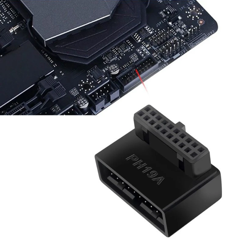 Placa base de computadora de escritorio Adaptador de conexión USB 3.0 19p 20p Aguja de enchufe vertical 90 °   Gire el codo de dirección instalado - imagen 3