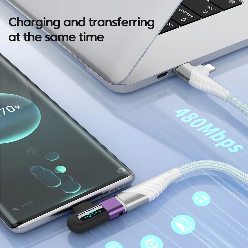 Olaf-Adaptador tipo C a tipo C de 120W, convertidor de carga rápida con pantalla Digital, USB, para Samsung, Huawei y Xiaomi - imagen 4