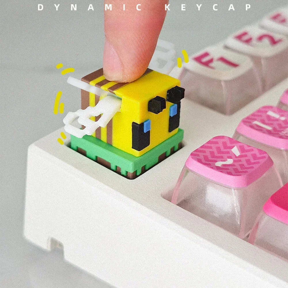 Lindas teclas Pixel Bee con alas móviles para tapas de teclado mecánico, tapa de llave, regalo para niño - imagen 2