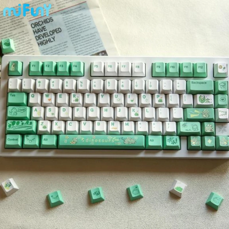 MiFuny-Juego de teclas PBT Dye-sublimación, tapa de teclado de pequeño dinosaurio de Anime, tapa de tecla de perfil de cereza para teclado mecánico - imagen 5