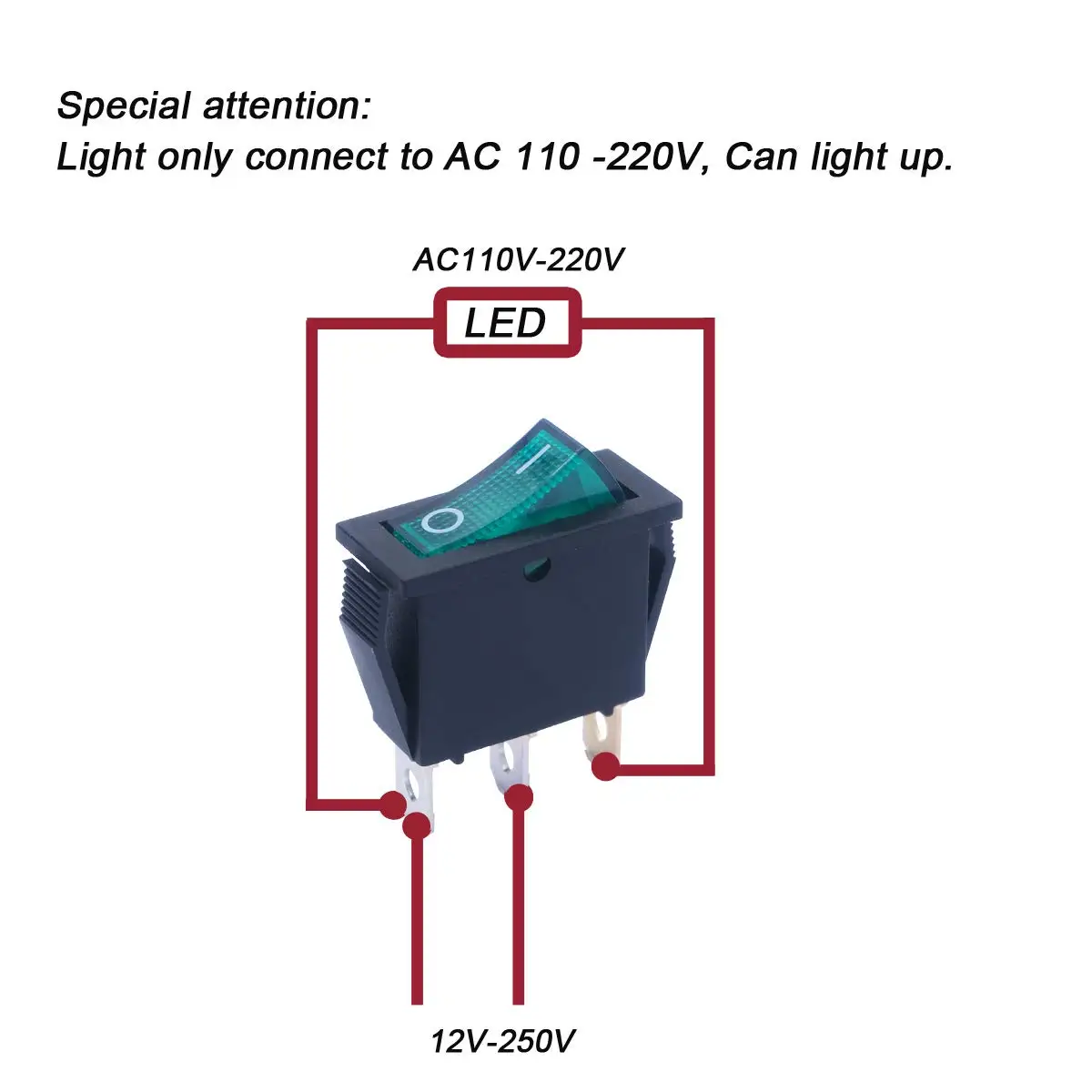 Interruptor basculante KCD3 de 3 pines, 16 piezas, CA, 16A/250V, 20A/125V, 2 posiciones, luz roja, encendido y apagado, para barco SPST - imagen 4