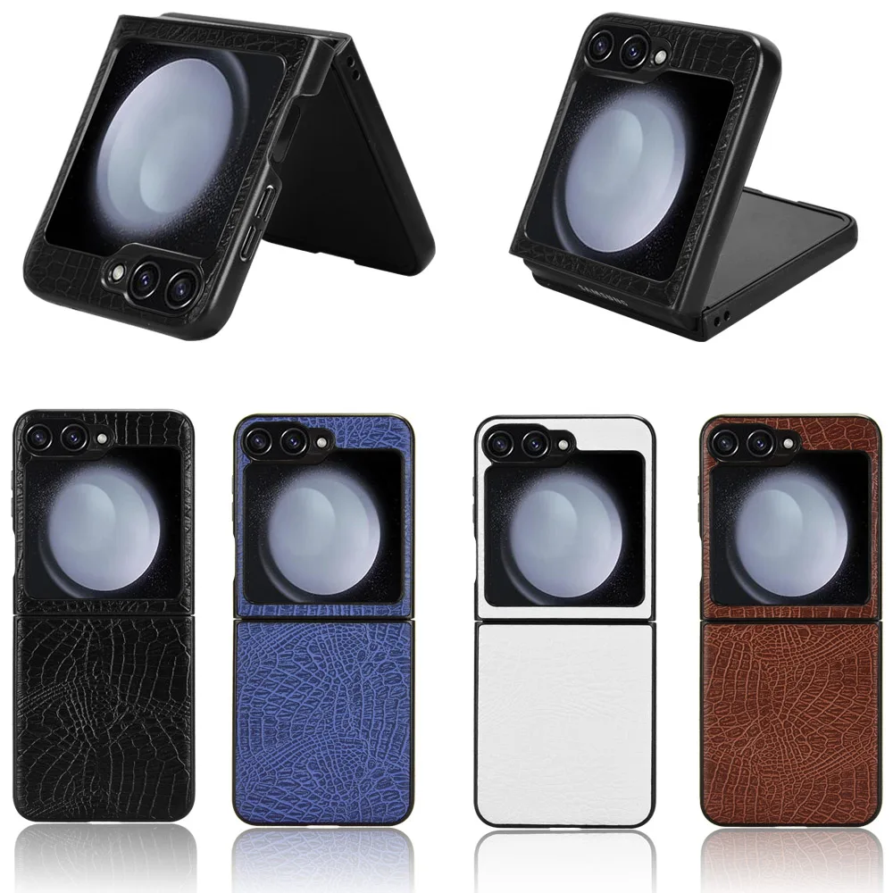 Funda de cuero PU con textura de cocodrilo sintético, funda de plástico duro a prueba de golpes para Samsung Galaxy Z Flip ZFlip 6 5 4 3 - imagen 3