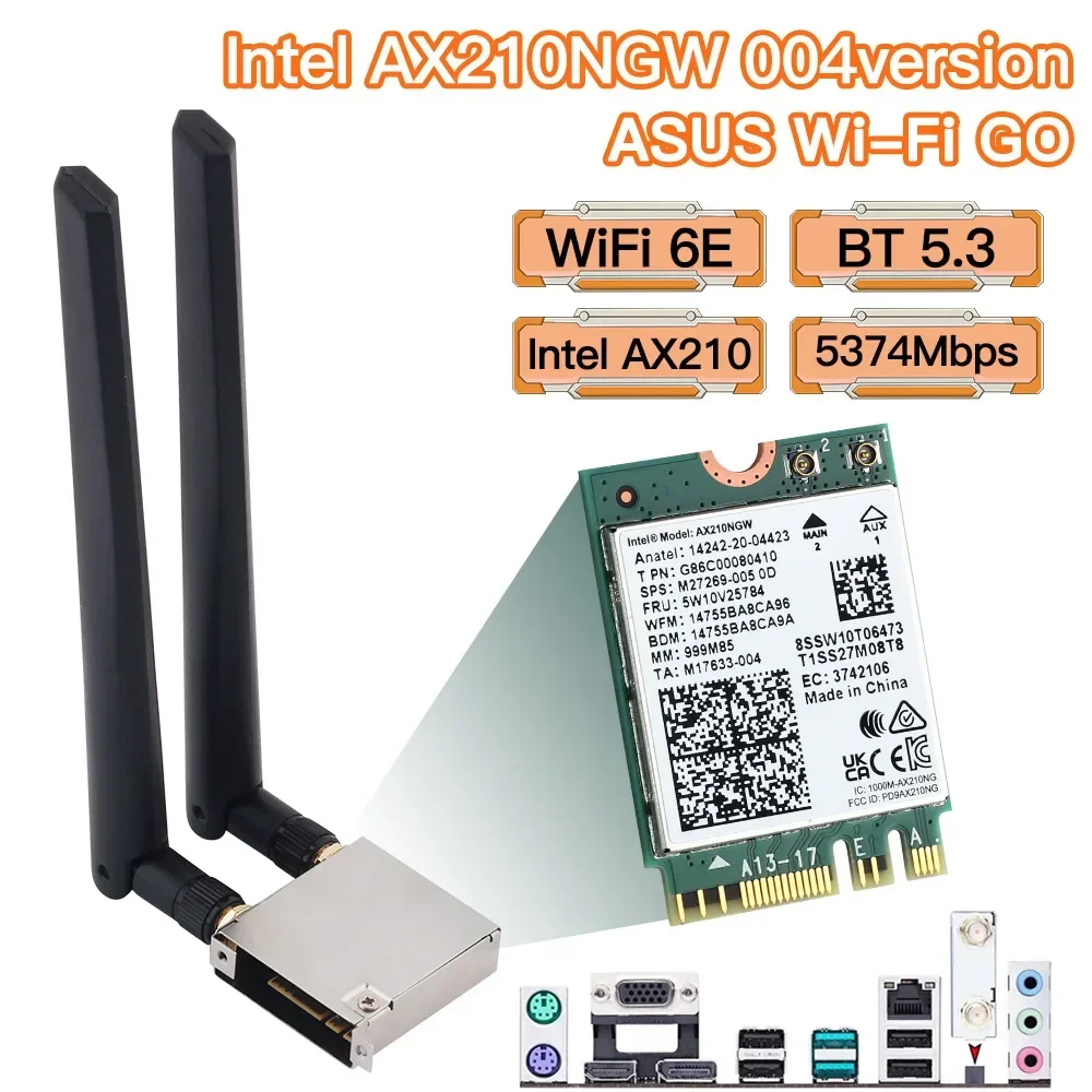 Intel AX210 ASUS WiFi Go adaptador de red WiFi 6E inalámbrico Bluetooth 5,3 5374Mbps tarjeta WiFi para Asus B550 X570 antena de alta ganancia