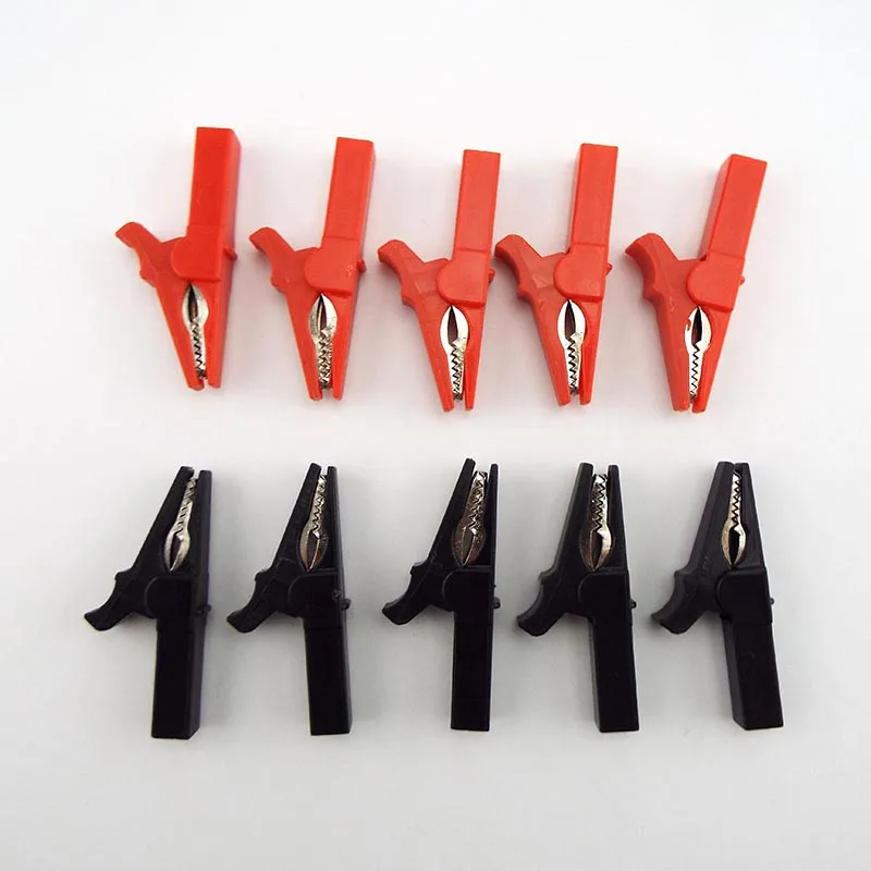 Pinza de cocodrilo de 55mm, pinza de cocodrilo, Clips DIY, sonda de prueba, Cable de enchufe de Color negro y rojo, Clips eléctricos aislados