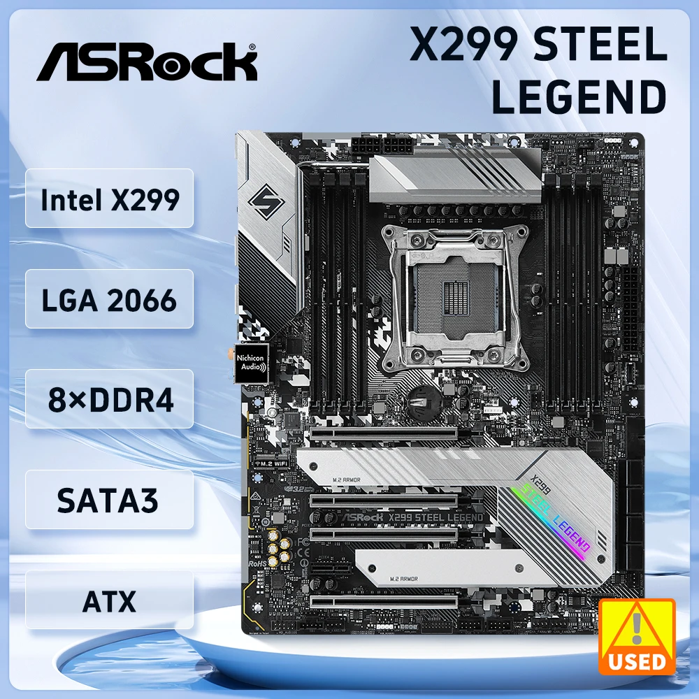 ASRock-placa base X299 STEEL LEGEND, Intel X299 LGA 2066 DDR4 4200 +(OC) 256GB para i9-9960X i9-9820X M.2 ATX