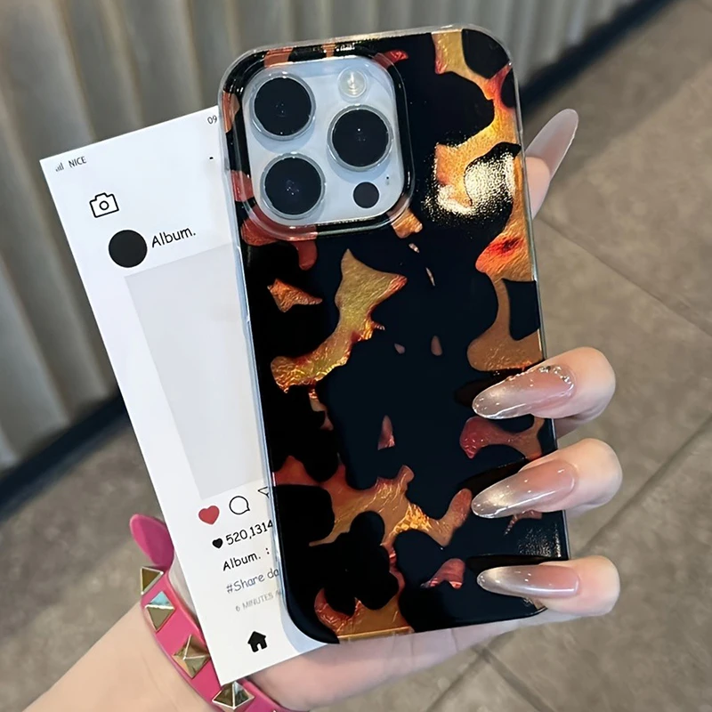 Funda de teléfono con patrón de vórtice y estampado de leopardo ámbar para iPhone 17 Pro Max, fundas para iPhone 16 15 14 13 12 11 7 8 Plus XS XR 16E Air Cover