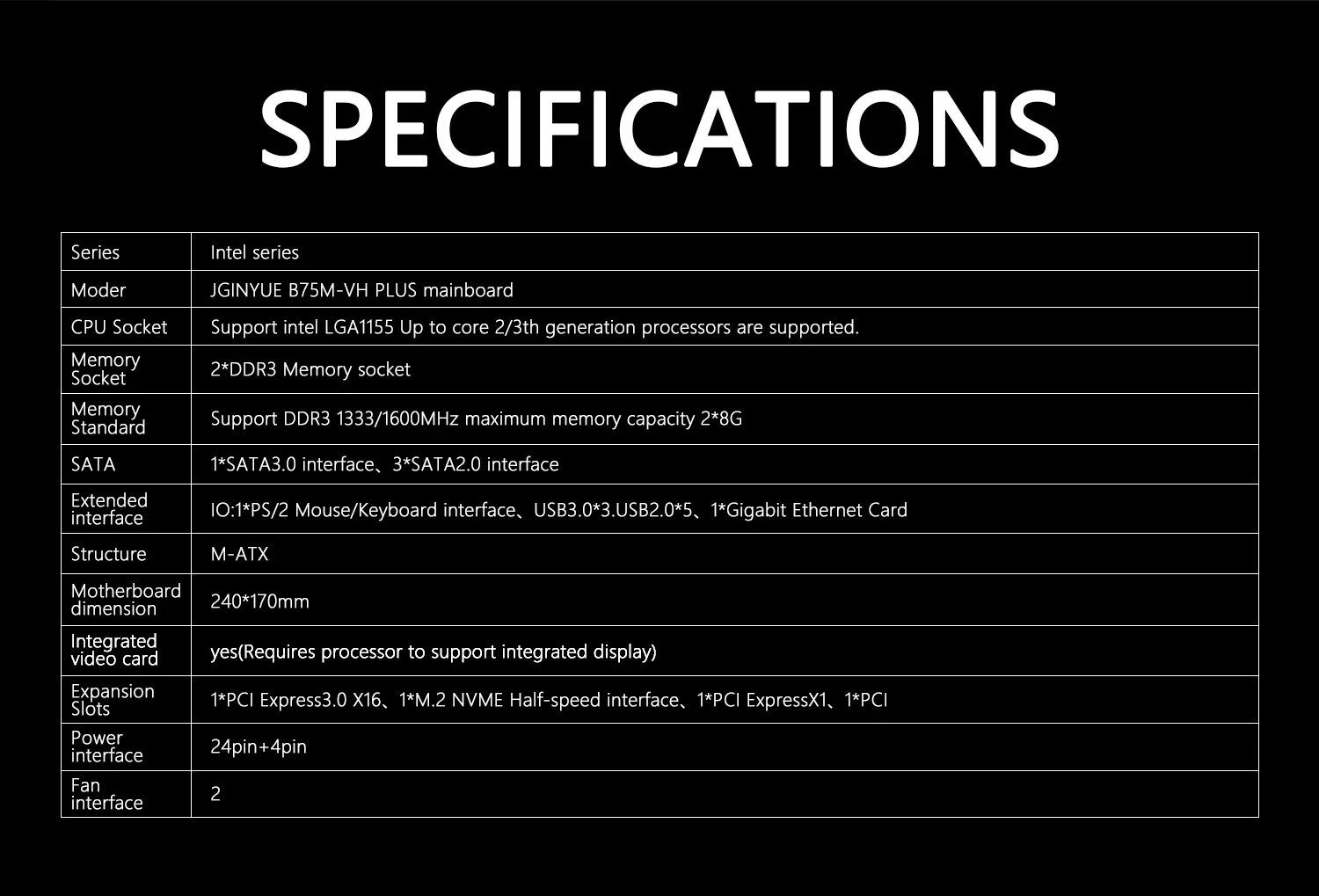 Placa base JGINYUE B75 LGA 1155 M-ATX Intel i3 i5 i7 E3 CPU DDR3 1600MHz 16GB RAM M.2 NVME SATA USB 3,0 VGA HDMI B75M-VH PLUS - imagen 4