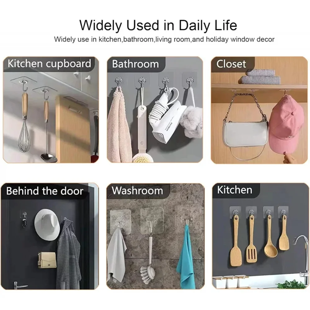 30 Uds ganchos adhesivos de acero inoxidable fuerte autoadhesivo colgadores de pared gancho para cocina baño puerta pared gancho multifunción - imagen 4