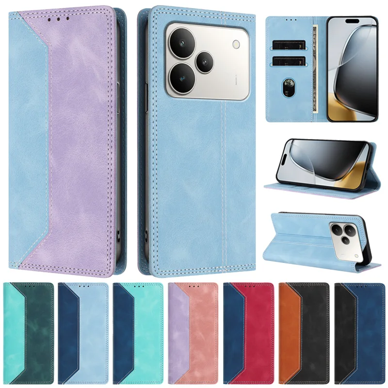 Para Realme P4 Pro Funda con tapa magnética para Coque Realme P 4 p4 pro Funda de teléfono RealmeP4 Funda de cuero con bloques de Color a la moda