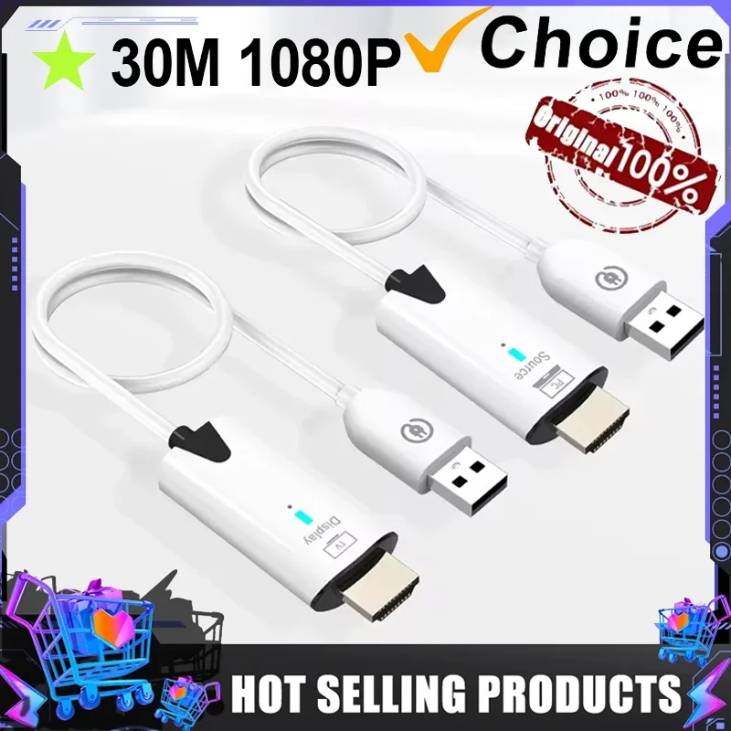 Transmisor y receptor de vídeo inalámbrico de 30m, extensor Compatible con HDMI, Cable adaptador de pantalla, espejo de pantalla para cámara, PC a TV