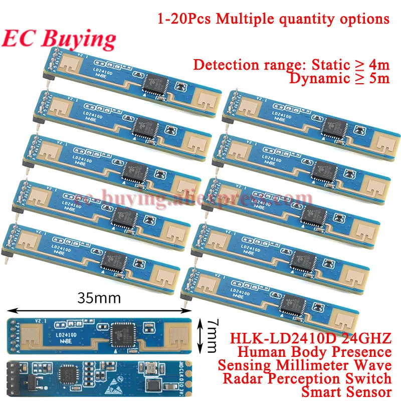 1 unidad-20 piezas Hi-Link HLK-LD2410D LD2410 24G 24GHZ Módulo de detección de presencia humana interruptor de detección de Radar de onda milimétrica Sensor inteligente