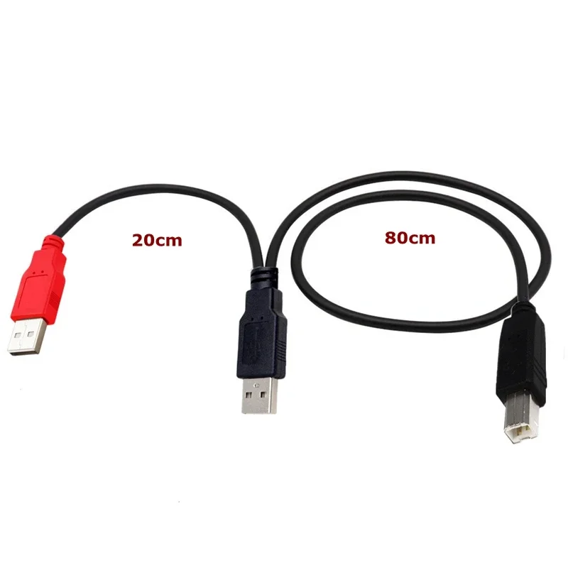 Cable de datos tipo Y para impresora de disco duro móvil, USB-B de doble cabezal USB 2,0 Micro Mini 5 pines tipo c, fuente de alimentación USB externa de 0,8 m - imagen 3