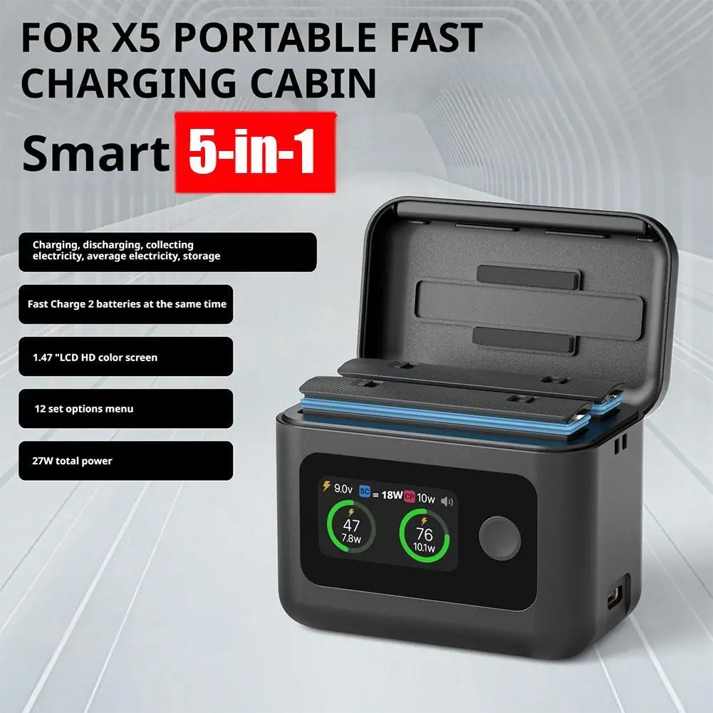 Hub de carga rápida inteligente de 27W con pantalla LED para Insta 360 X5, caja de carga rápida, estuche de almacenamiento para cargador de batería de carga de doble ranura