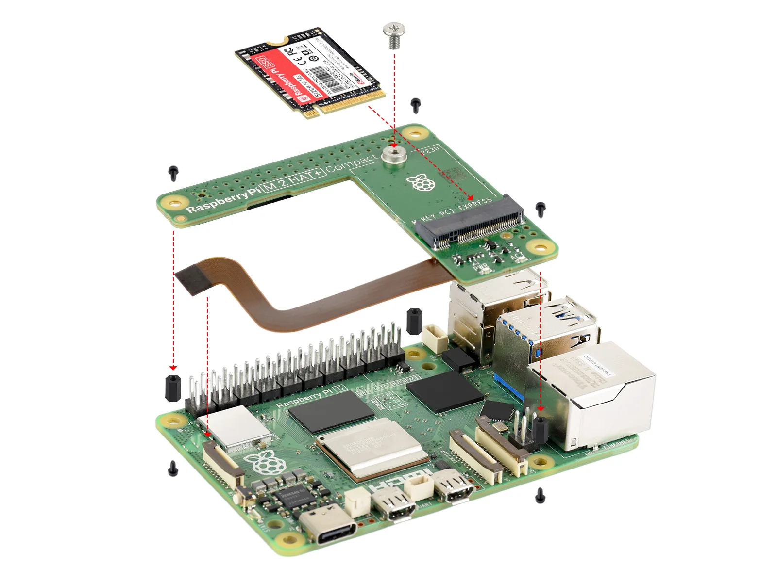 Raspberry Pi oficial M.2 HAT+: placa de expansión NVMe SSD para Raspberry Pi 5 - imagen 4