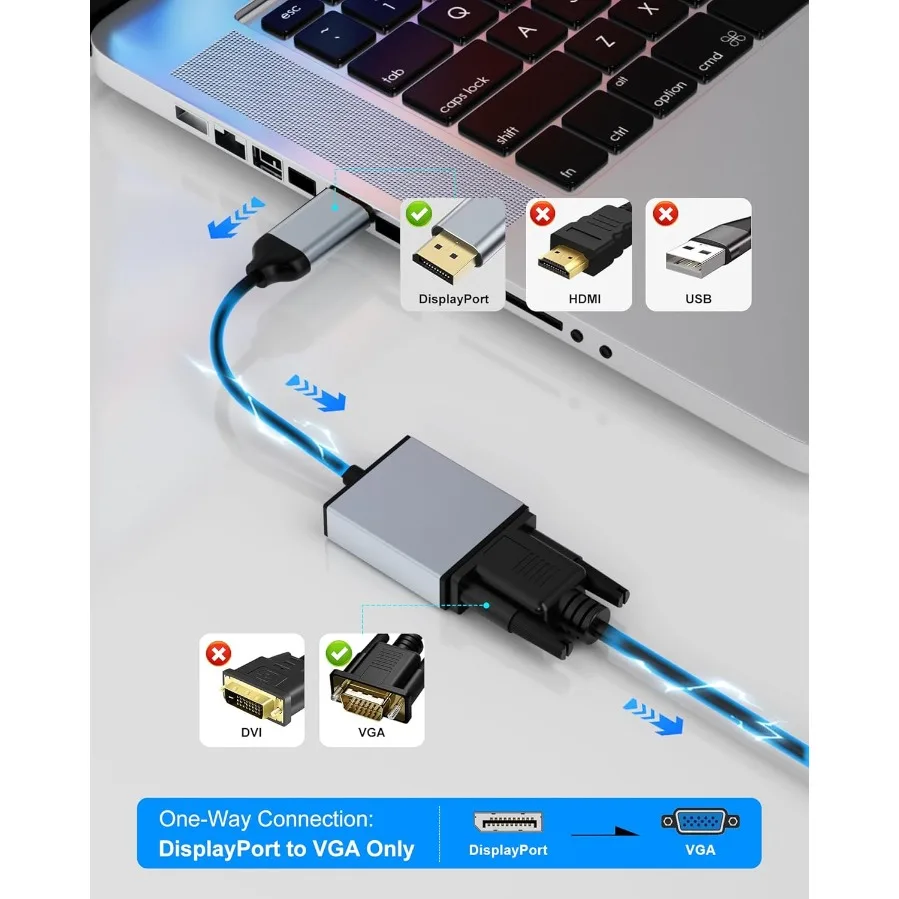 Convertidor DisplayPort a VGA de 1080P, adaptador DP a VGA, puerto de visualización macho a hembra para PC, ordenador, portátil, Monitor HDTV, proyector - imagen 3