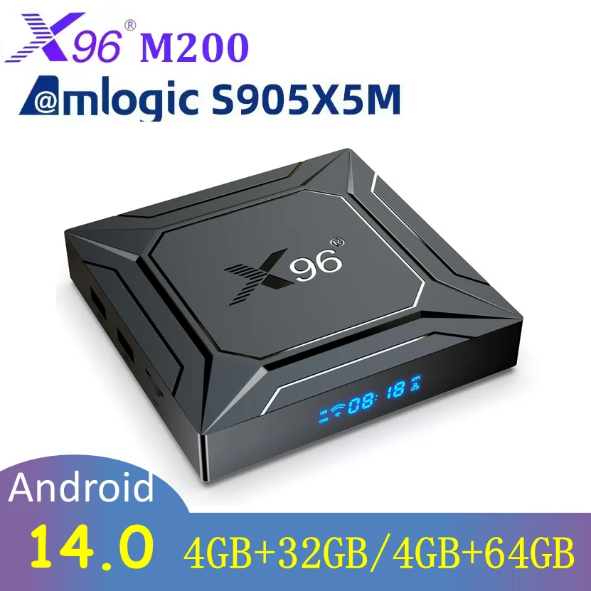Android 14 S905X5M TV Box X96 M200 1000M LAN AV1 BT 2,4G y 5G Dual Wifi Al-SR reproductor multimedia de vídeo inteligente decodificador