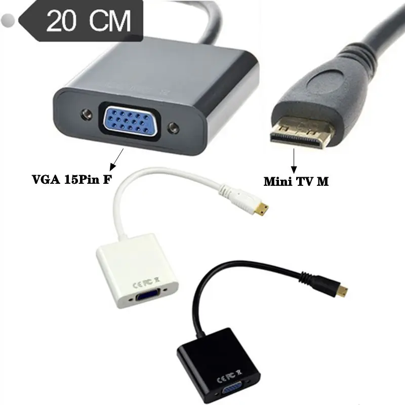 Micro Mini HDMI Compatible con Cable VGA, convertidor de alta definición a conector VGA con Audio (blanco y negro) - imagen 2