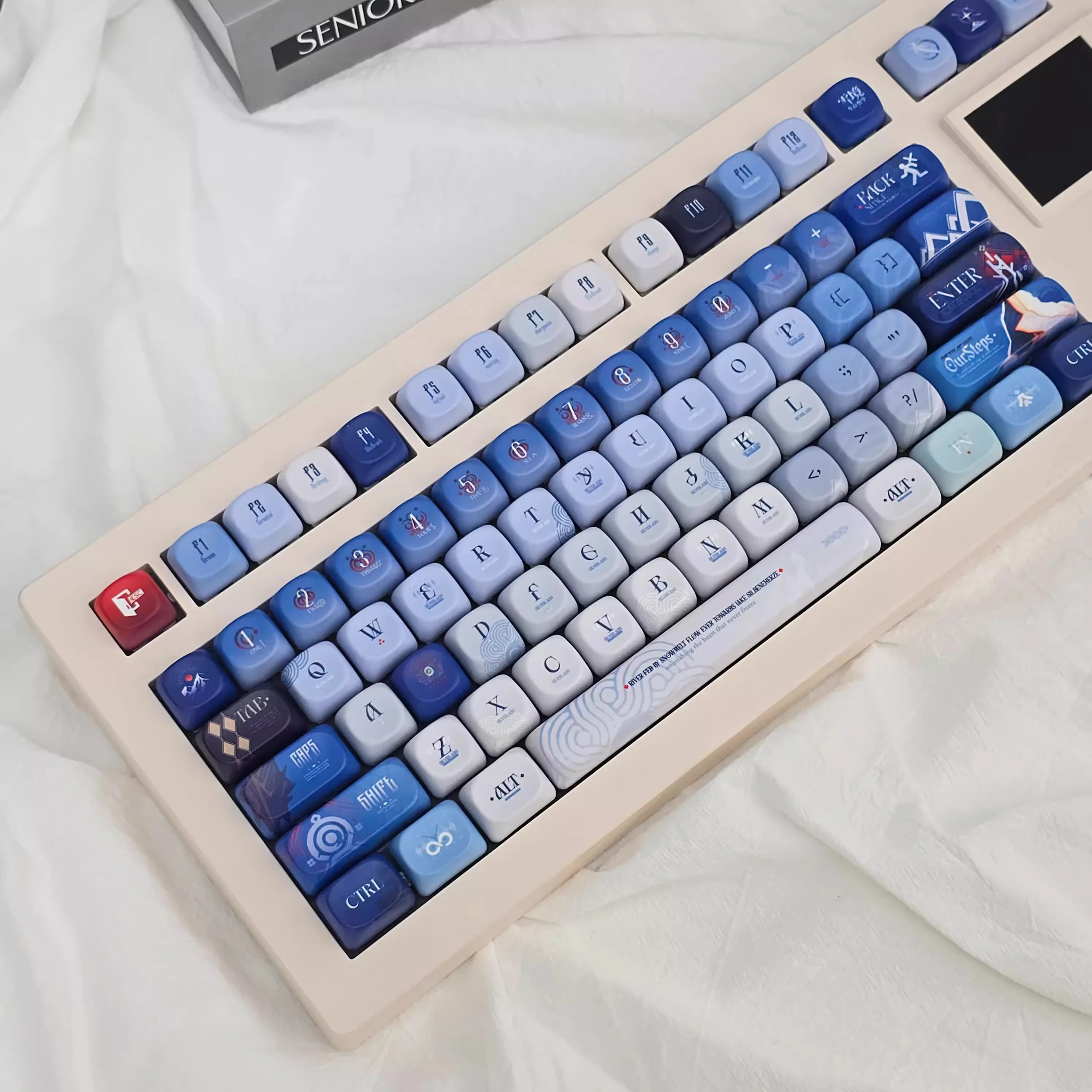 Teclas con tema Snow Mountain, 120 teclas, azul, Simple, personalizado, dibujos animados, PBT, perfil Cherry/moa, tapa de teclado para teclado mecánico, regalo - imagen 5