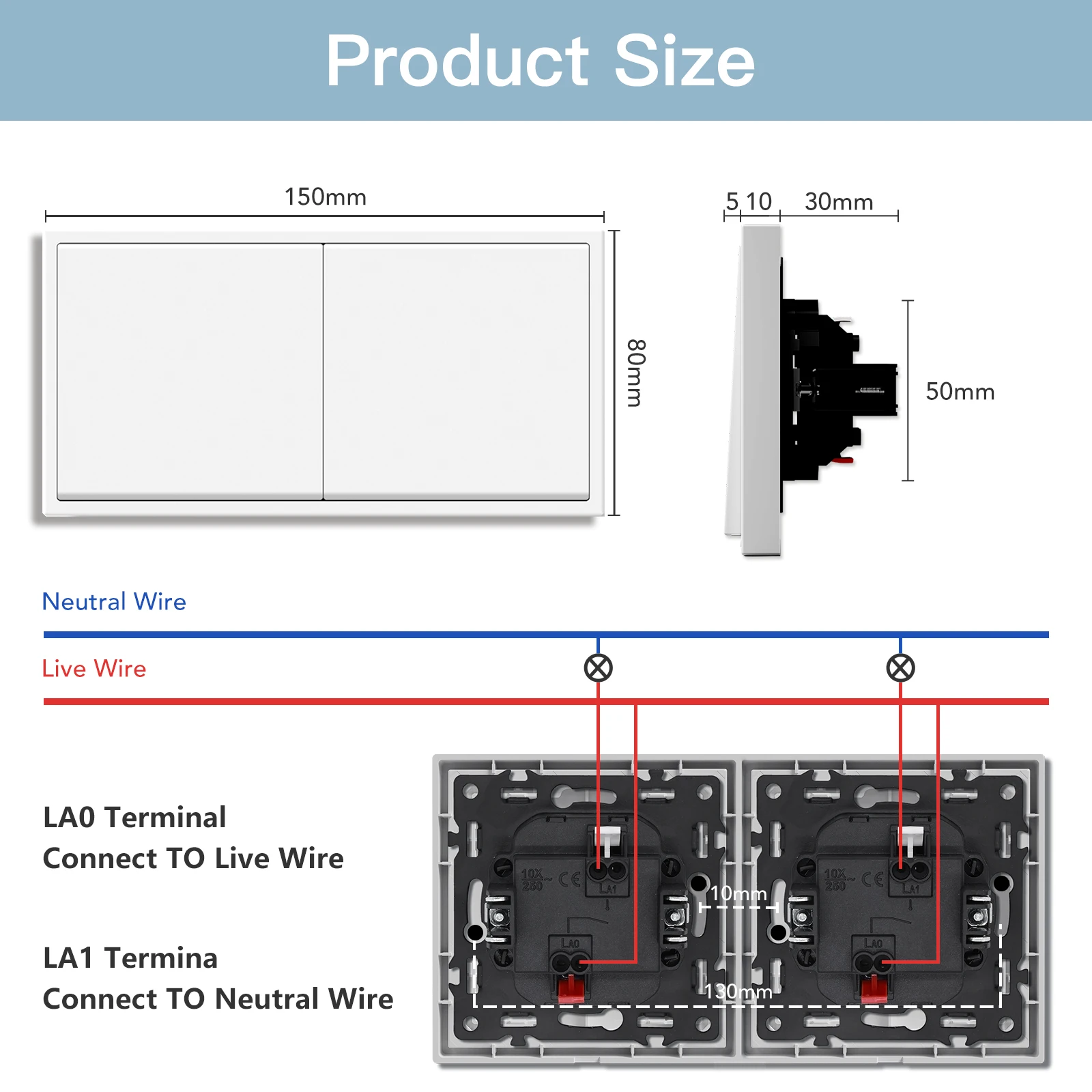 BSEED 1/2 interruptor de pared individual interruptor de luz doble interruptor de botón grande Triple 1 vía marcos de plástico estándar de la UE 10A - imagen 4