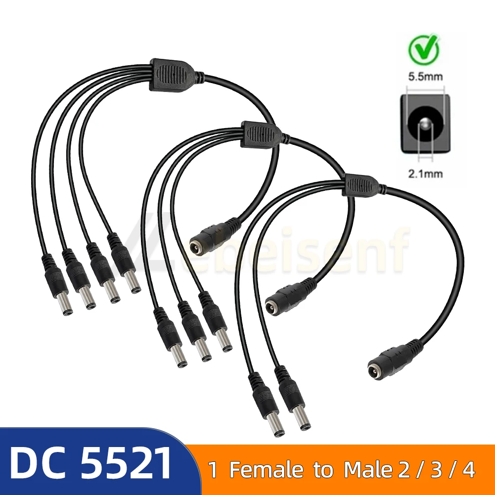 5,5mm 2,1mm 1 a 2/3/4/vías DC 5521 Cable divisor de corriente 5V 12V Cable conector adaptador de corriente para tira de luces LED cámara CCTV