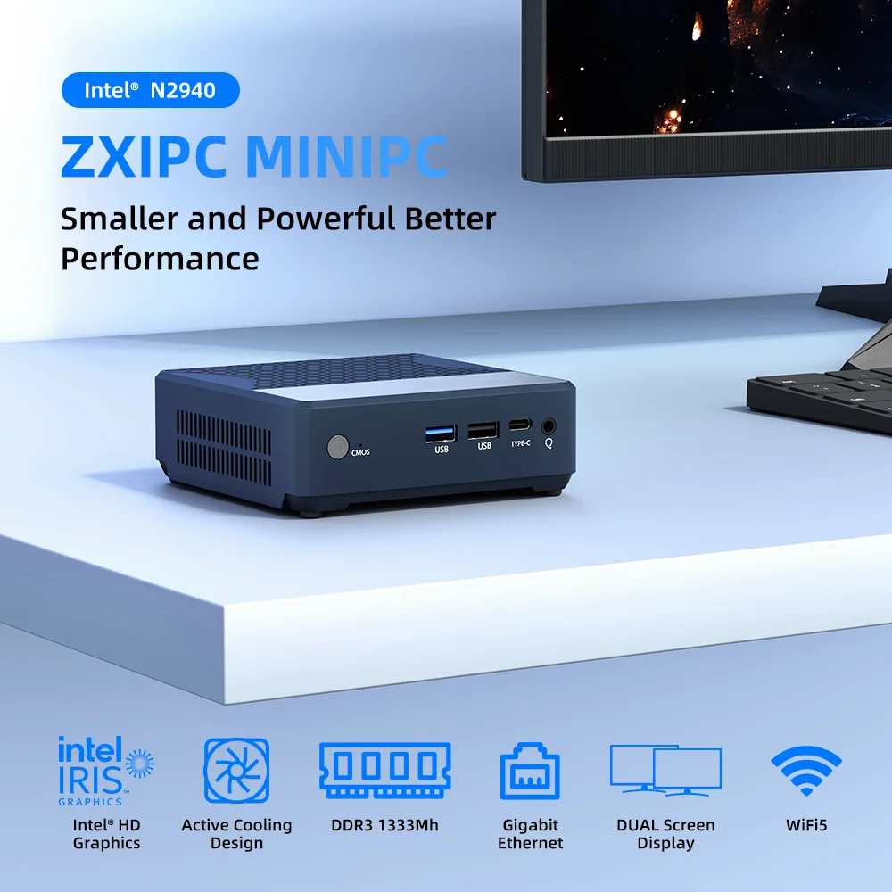 ZXIPC MINI PC Zen+ Intel de bolsillo ®   Bay Trail N2940 Pantalla dual Intel ®   Gráficos HD 1G LAN WIFI5 BT 4.2 DDR3 NUC - imagen 2