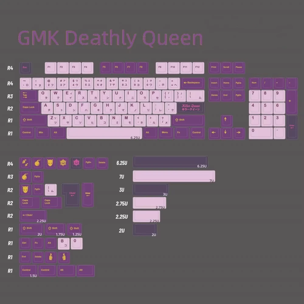1 Juego de teclas GMK Deathly Queen, sublimación de tinte PBT, teclas moradas, perfil de cereza, teclas a prueba de luz para NIZ 67 F87 HI75 99 104 - imagen 5