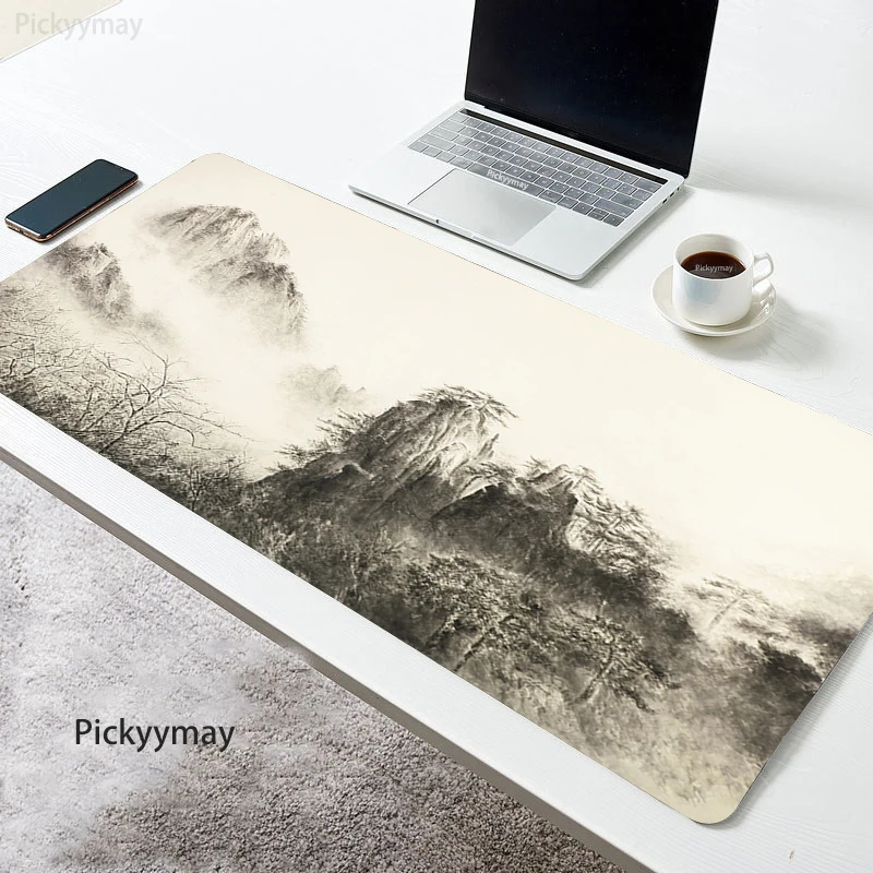 Alfombrilla de ratón grande con pintura antigua, 100x50, 90x40, arte chino, alfombrilla de ratón de montaña, alfombrilla de goma para escritorio, alfombra para mesa de ordenador XXL - imagen 3