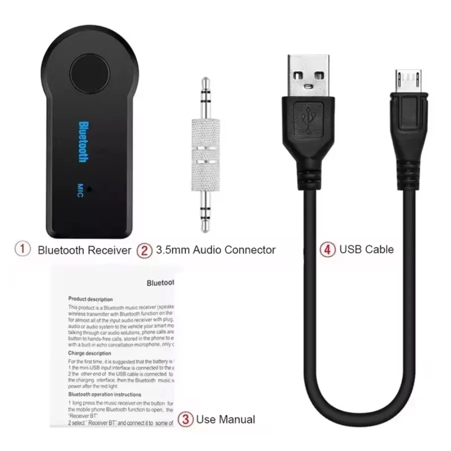Receptor Bluetooth auxiliar para coche, adaptador Bluetooth inalámbrico 5,0 con enchufe de 3,5mm, convertidor de Audio estéreo manos libres para teléfono móvil - imagen 2