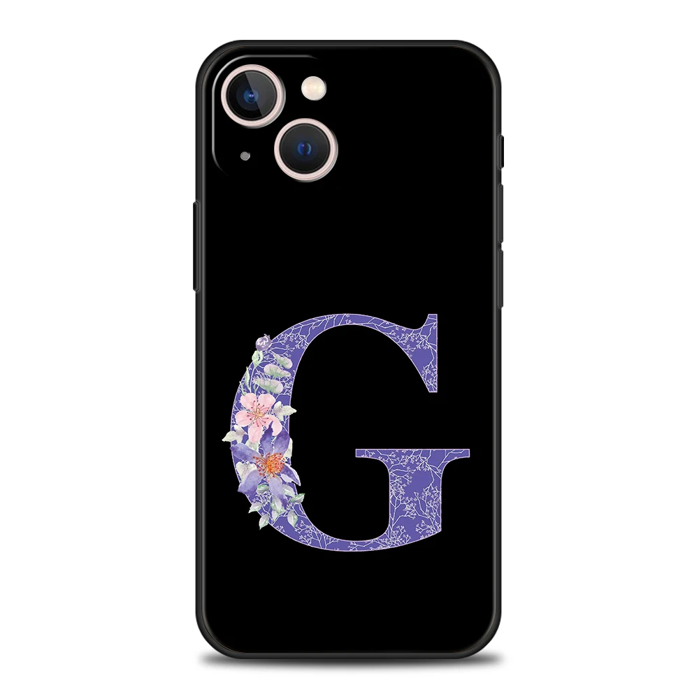 Funda de teléfono para iPhone 17 Air 16E 16 11 15 14 Pro MAX 12 13 7 8 Plus X XR XS SE 2022, funda con letra inicial Retro flor púrpura - imagen 3