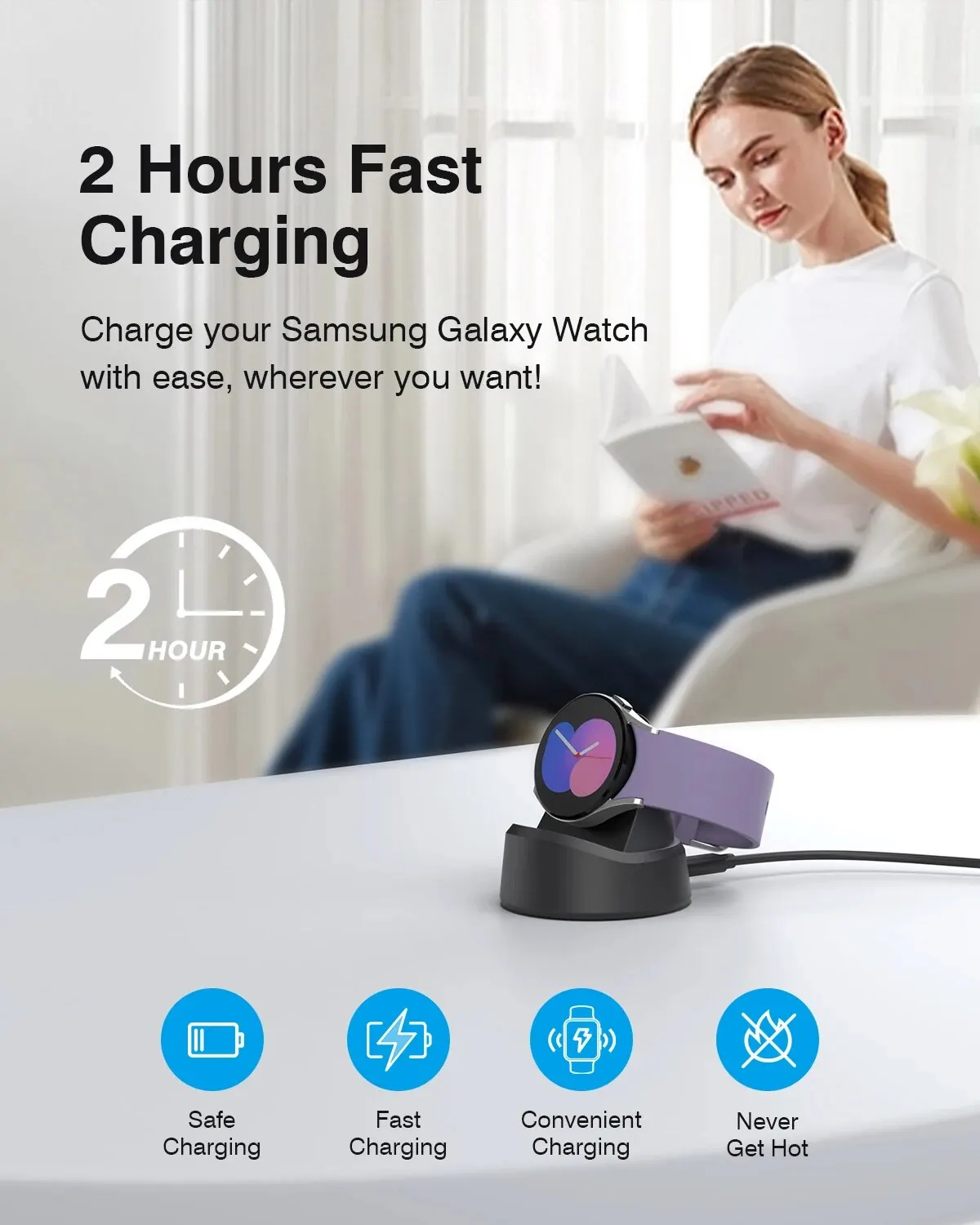 Cargador inalámbrico de reloj magnético rápido para Samsung Galaxy Watch 6 5 4 Classic Pro 3 Active 2 adaptador de base soporte de estación de carga - imagen 4