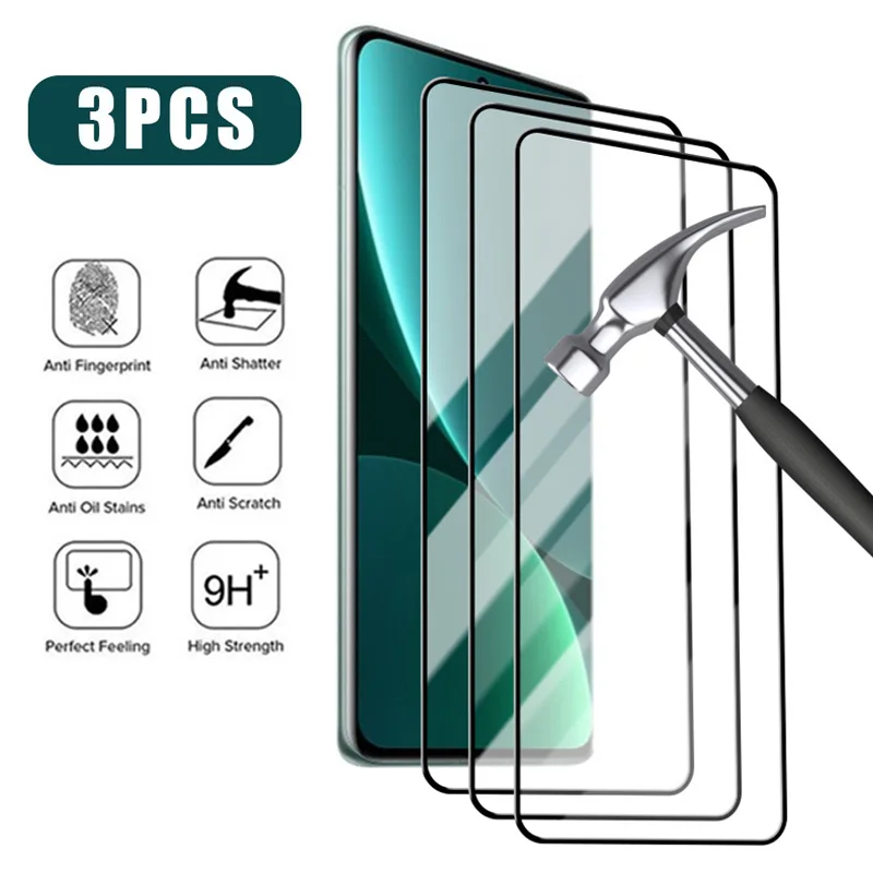 3PCS Full Cover Screen Protector For Xiaomi Mi 11T 12T 10T 9T Pro A2 A3 Lite Tempered Glass For Poco X4 X3 M5S M4 M3 F4 F3 NFC