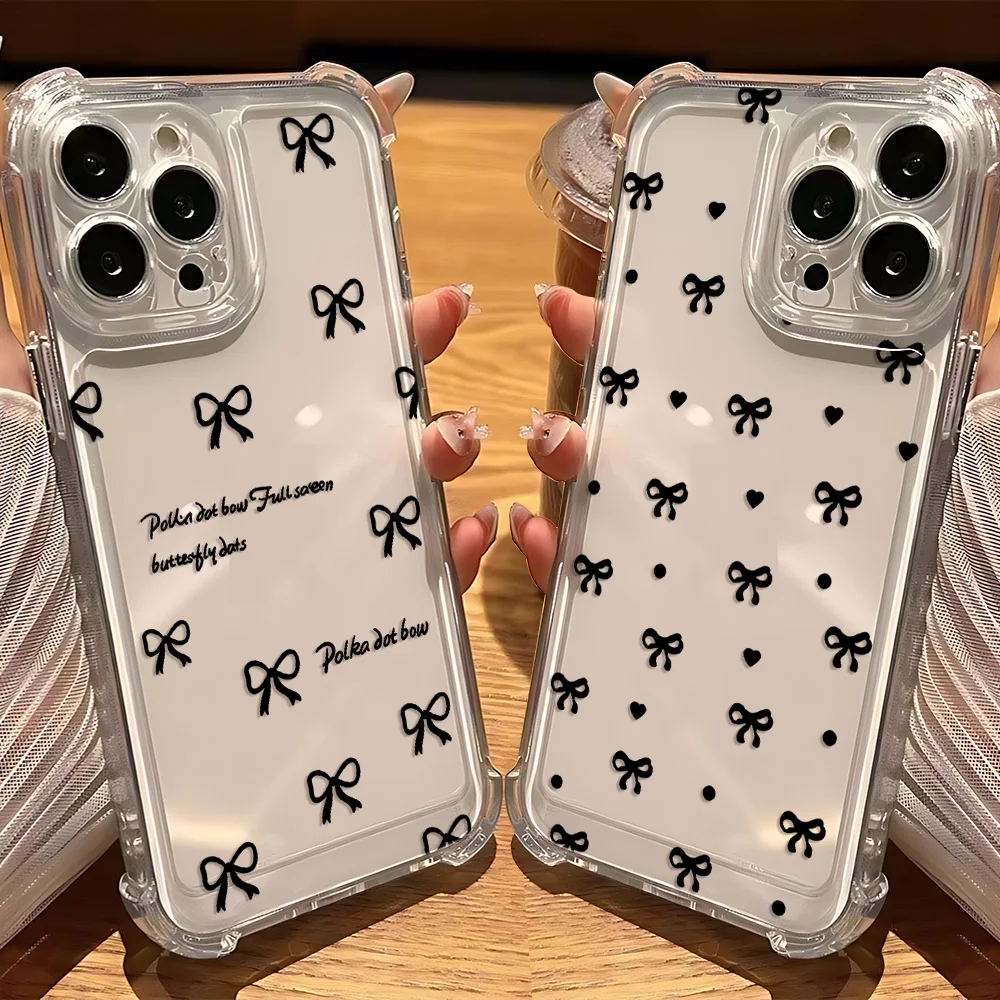 Funda de teléfono con nudo de lazo plateado y láser de lujo para iPhone 16 15 14 13 12 11 Mini Pro Max X XR XSMax 8 Plus, funda transparente anticaída