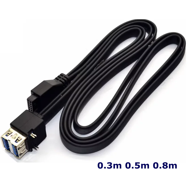 Cable de Panel frontal USB 3,0 de 0,3 m, 0,5 m, 0,8 m, 19 pines, 20 pines a doble capa, 2 puertos USB hembra, Cable de datos con pines para chasis DIY - imagen 2